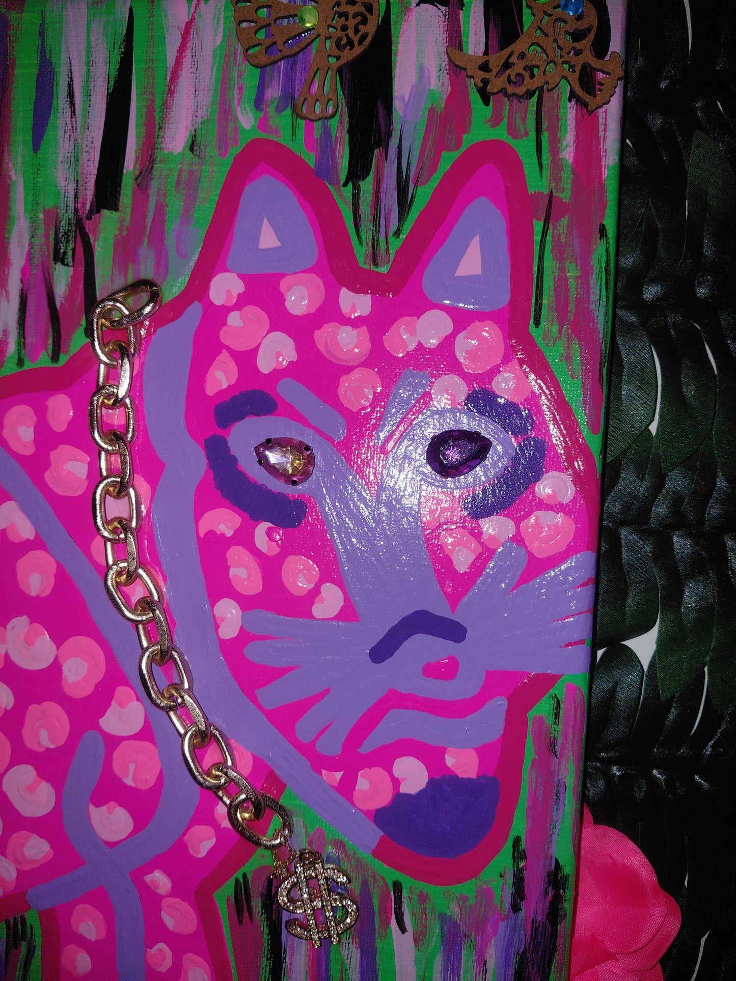 COCOMONEY ART 🎨 IN THE WILD LEOPARD PAINTING 47×46in INCHES CUSTOM 1 OF A KIND PIECE SIGNED C$ COCOMONEY AS SEEN ON YOUTUBE AND TIKTOK