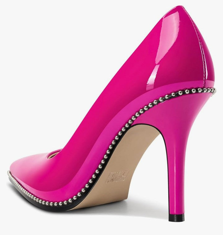 Womens Stiletto Mid Heel Pointed Toe Pumps Slip-on Sliver Beaded Prom Wedding Dress Basic Classic Patent Leather 3.5 Inches Heels