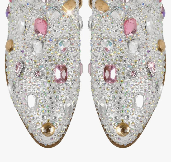 Sparkly Rhinestones Cowboy Cowgirl Style Boots Calf High Boots for Women 2INCH Heeled Shining
