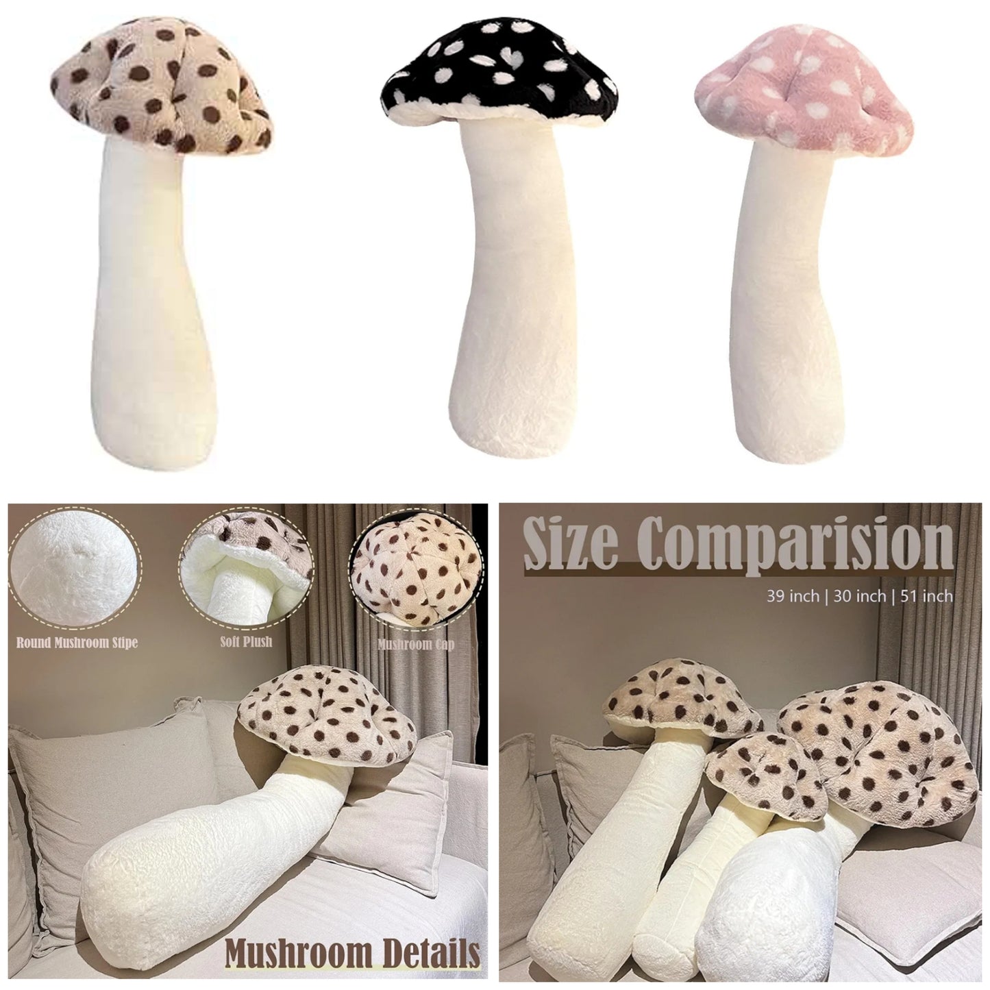 Plush Pillow - Mushroom Shaped Stuffed Long Pillow - Mushroom Stuffed Pillow - Choice Sofa Home Decoration soft plush material