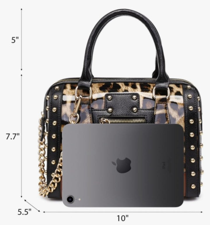 Shiny Patent Faux Leather Handbags Top Handle purse Rivet Decoration Satchel Bags Shoulder Bag