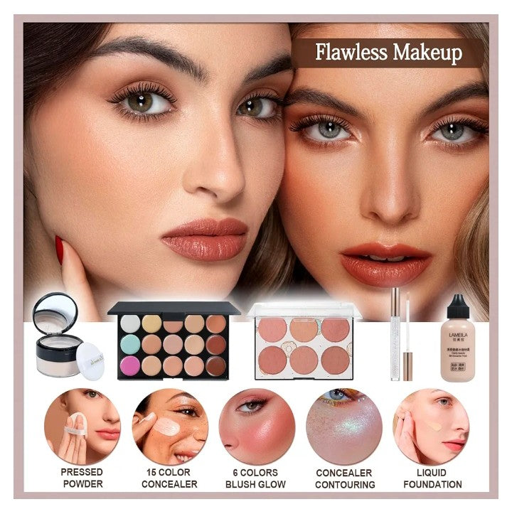 Full All in One Makeup Sets Include Eyeshadow Palette Lipstick Concealer Foundation Mascara Loose Powder Etc