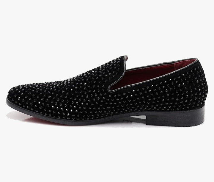 Velvet Rhinestone Designer Dress Loafers Slip On Shoes Classic Tuxedo Dress Shoes