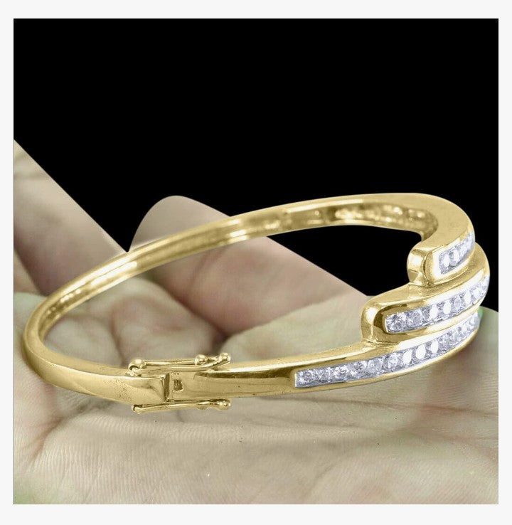 COCOMONEY 3.60 Carat (ctw) Round Cut White Diamond Triple Row Cluster Bangle Bracelet In 10K Or 14k Solid Gold Gift For Women Her (H-I Color, I1-I2 Clarity)