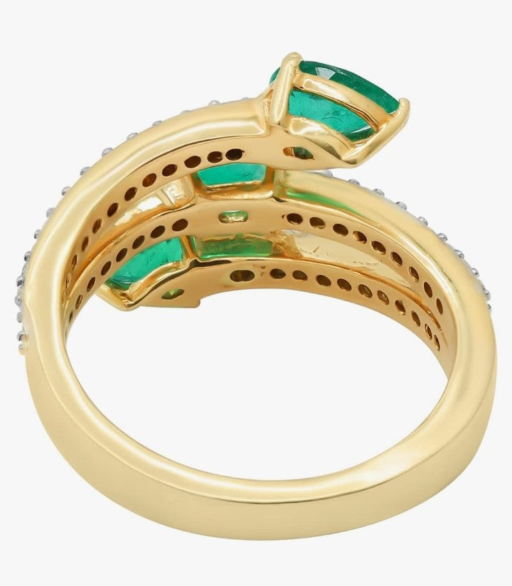 COCOMONEY Green Emerald Diamond Bypass Ring 18k Gold Handmade Vintage Ring Art Deco Women Rings For Her May Stone Jewelry Mother Gold Jewelry Ring
