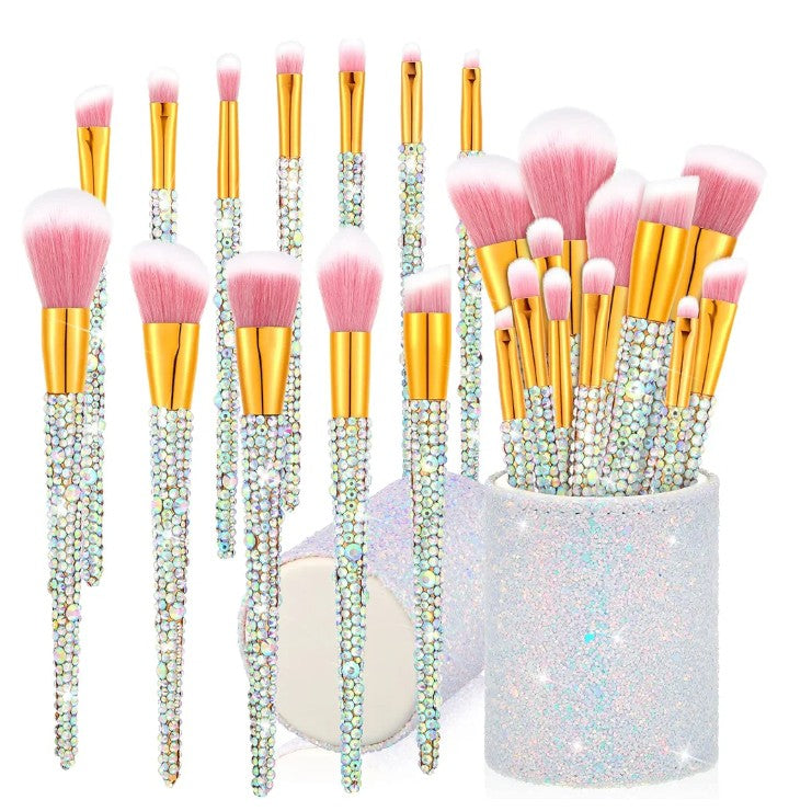 COCOMONEY 13 Pieces Rhinestone Makeup Brushes Set Bling Crystal Professional Face Cosmetics Blending Liquid Foundation Powder Concealer Eye Shadows Make up Beauty Tool Glitter with Holder