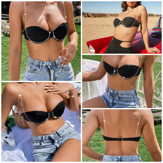 Rhinestone Details Backless Short Sexy Party Flirty Date Night Halter Top COCOMONEY