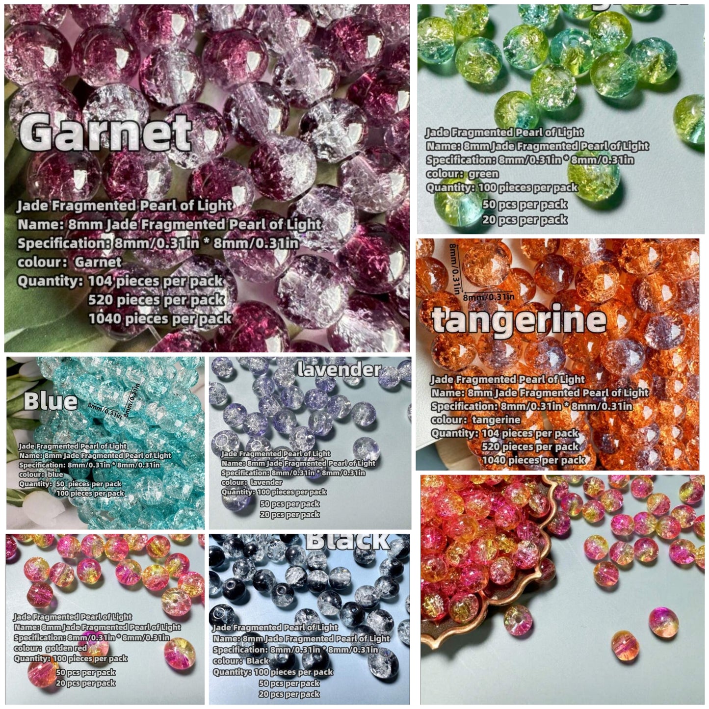 200/500pcs 6mm/8mm Jade Glass Beads For DIY Jewelry Making, Garment Accessories, Mobile Phone/Purse Pendants