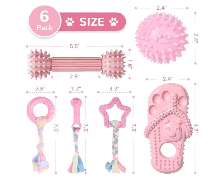 6 Pack Dog Toys for Small Dog Pink Soft Rubber Puppy Toys for Teething Funny Slippers Ball Donut Interactive Set for Small Dog Teething Toys Pet Puppy Toys Set