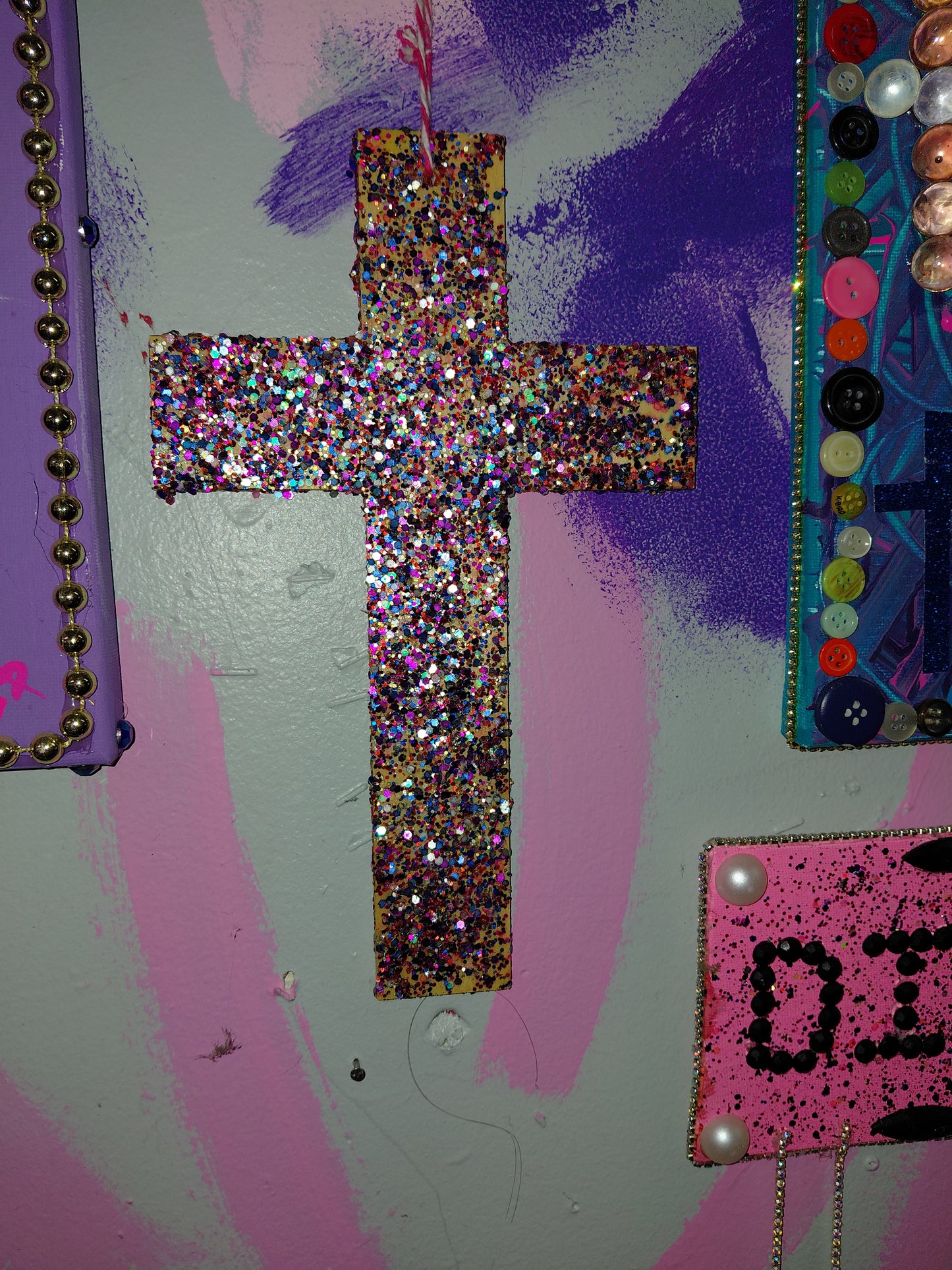 COCOMONEY ART Glitter Cross 1 OF 1 CUSTOM PIECE BY COCOMONEY painting on wood