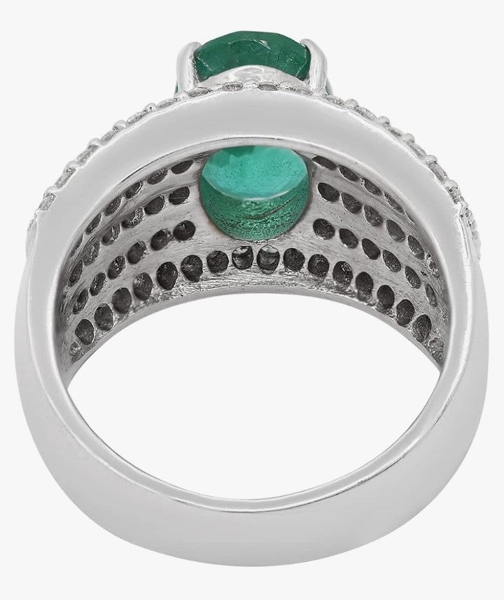 COCOMONEY Vintage Emerald Oval Cut Gold Ring 18K White Gold Halo Diamond Eternity Mens & Women Cluster Ring Engagement Jewelry For Her Wedding Gift Rings, Christmas Jewelry