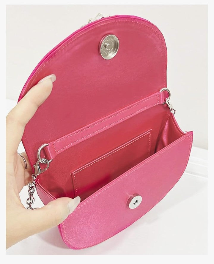 Crossbody Bag for Women, Satin Evening Bag, Hot Pink Sleek Handbag, Rhinestone Small Tote Bag, Clutch Purses for Wedding, Prom, Parties, Travel