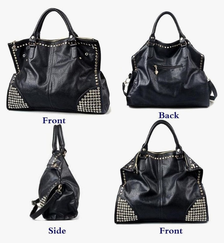 Handbag Purse Middle Size Top Handle Shoulder Crossbody Bag Gold Rivet Satchel Tote Black