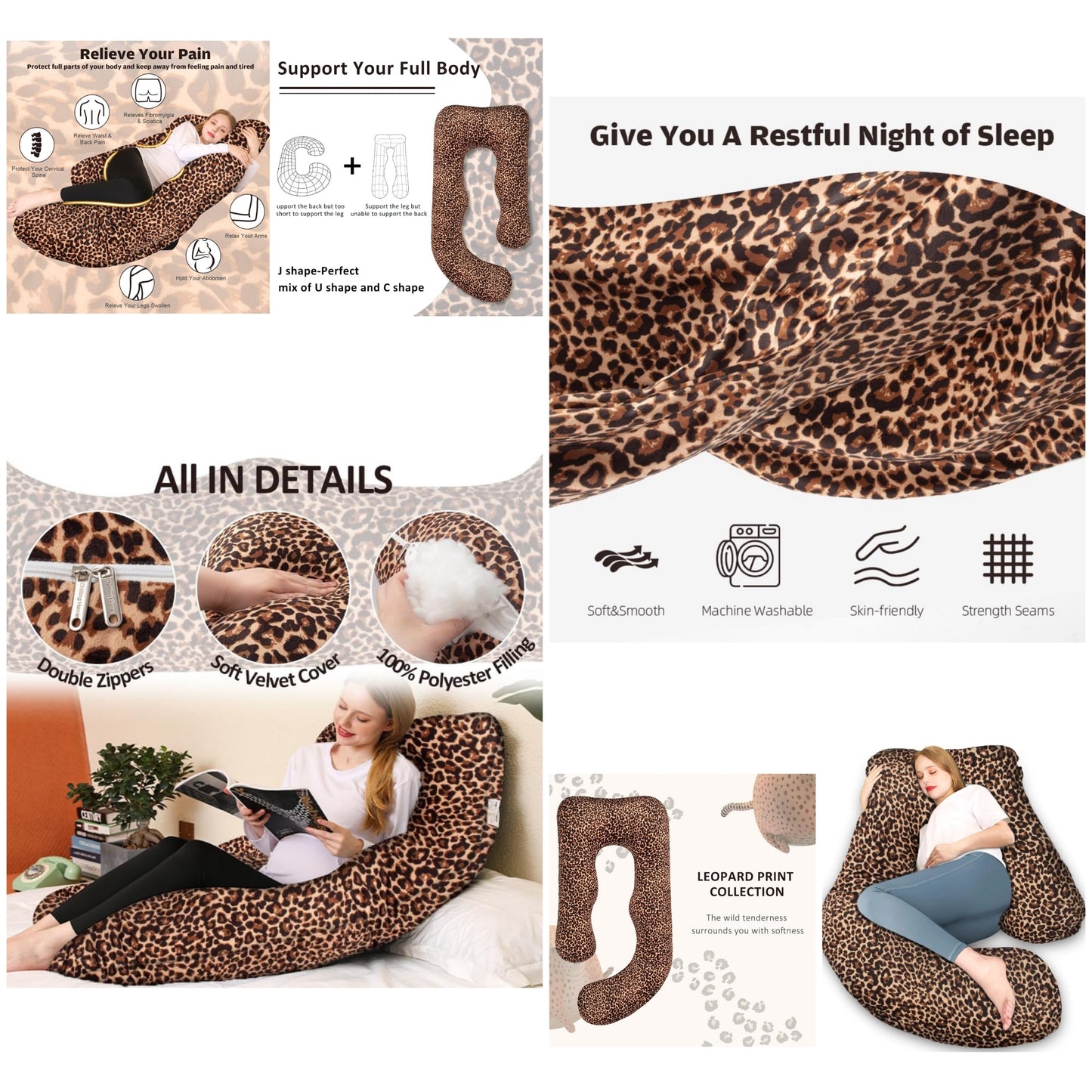 U Shaped Full Body Maternity Pillow 58 inch, Pregnant Women Must Haves Pregnancy Pillows for Sleeping with Removable Cover
