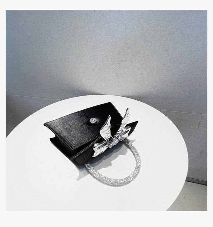 Bow Evening Bag, Rhinestone Handle Tote Bag,