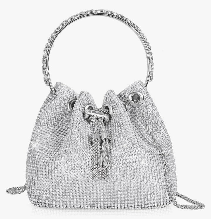 Bling Rhinestone Purse for Women, Glitter Clutch Handbag Bucket Evening Bag for Girls Wedding