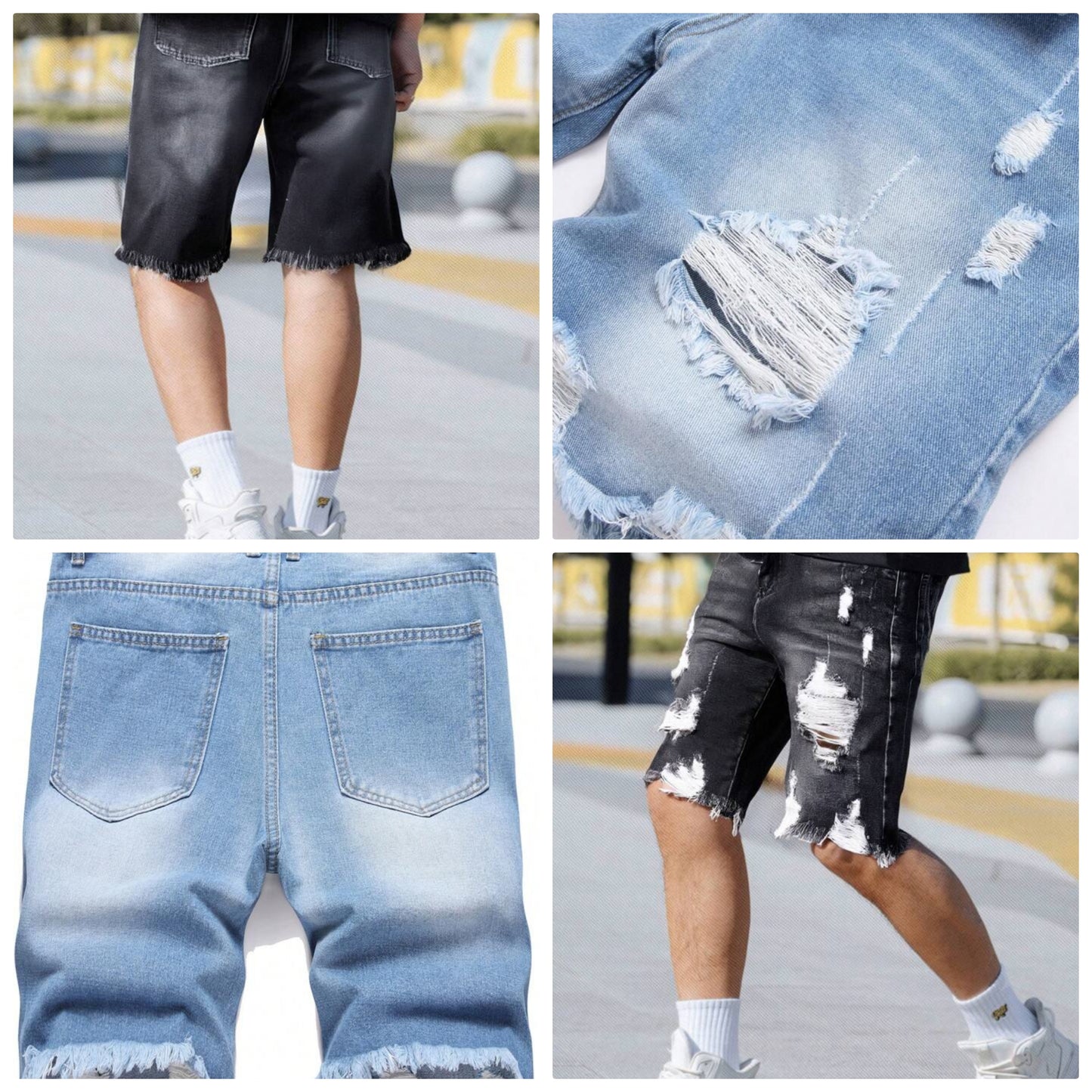 Men's Casual Distressed Frayed Hem Denim Shorts, Summer COCOMONEY