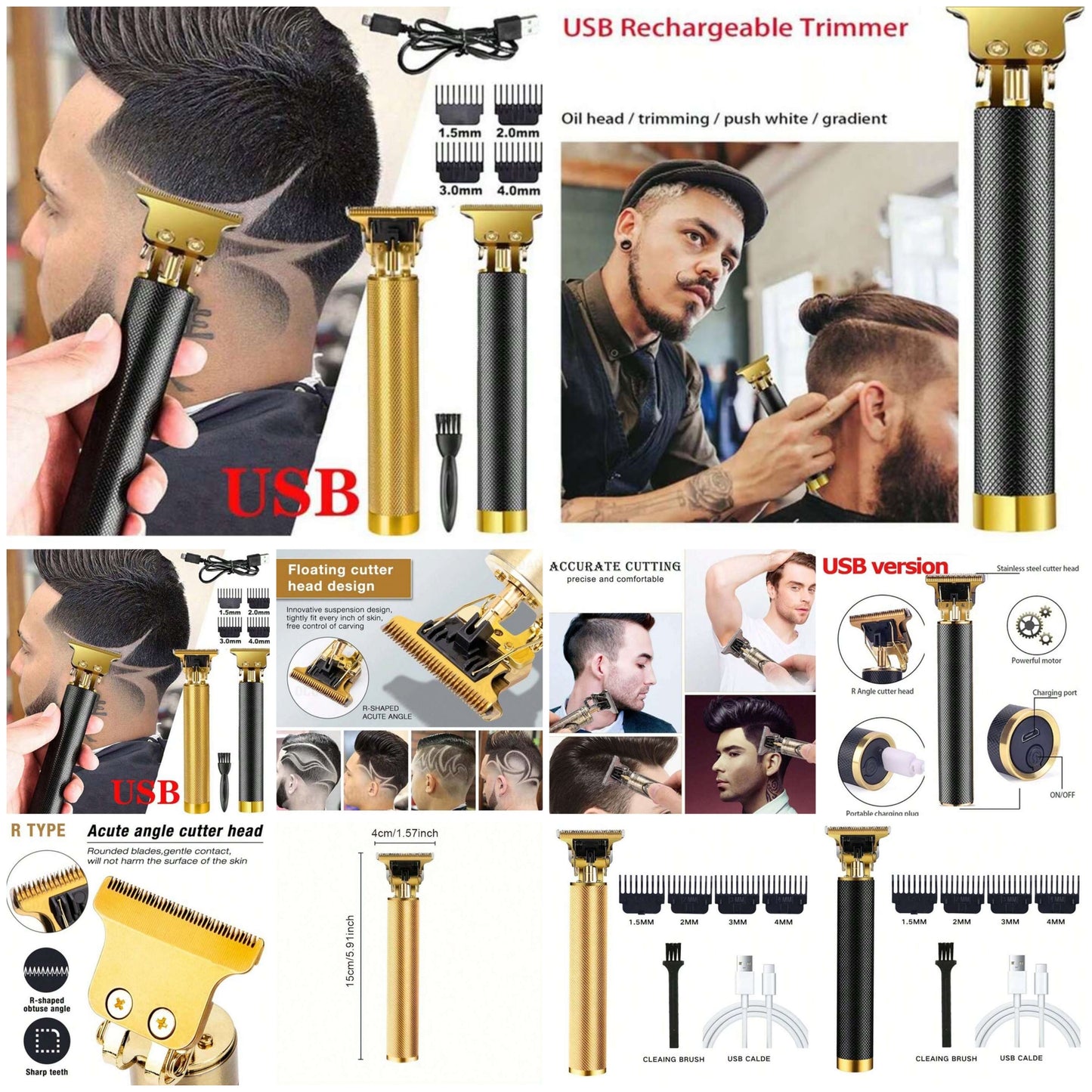 Electric Hair Clipper, Cordless Hair Trimmer Set For Hair Cutting, Professional Trimmer Shaver Trimmer Beard USB Rechargeable Hair Cutting Machine For Men