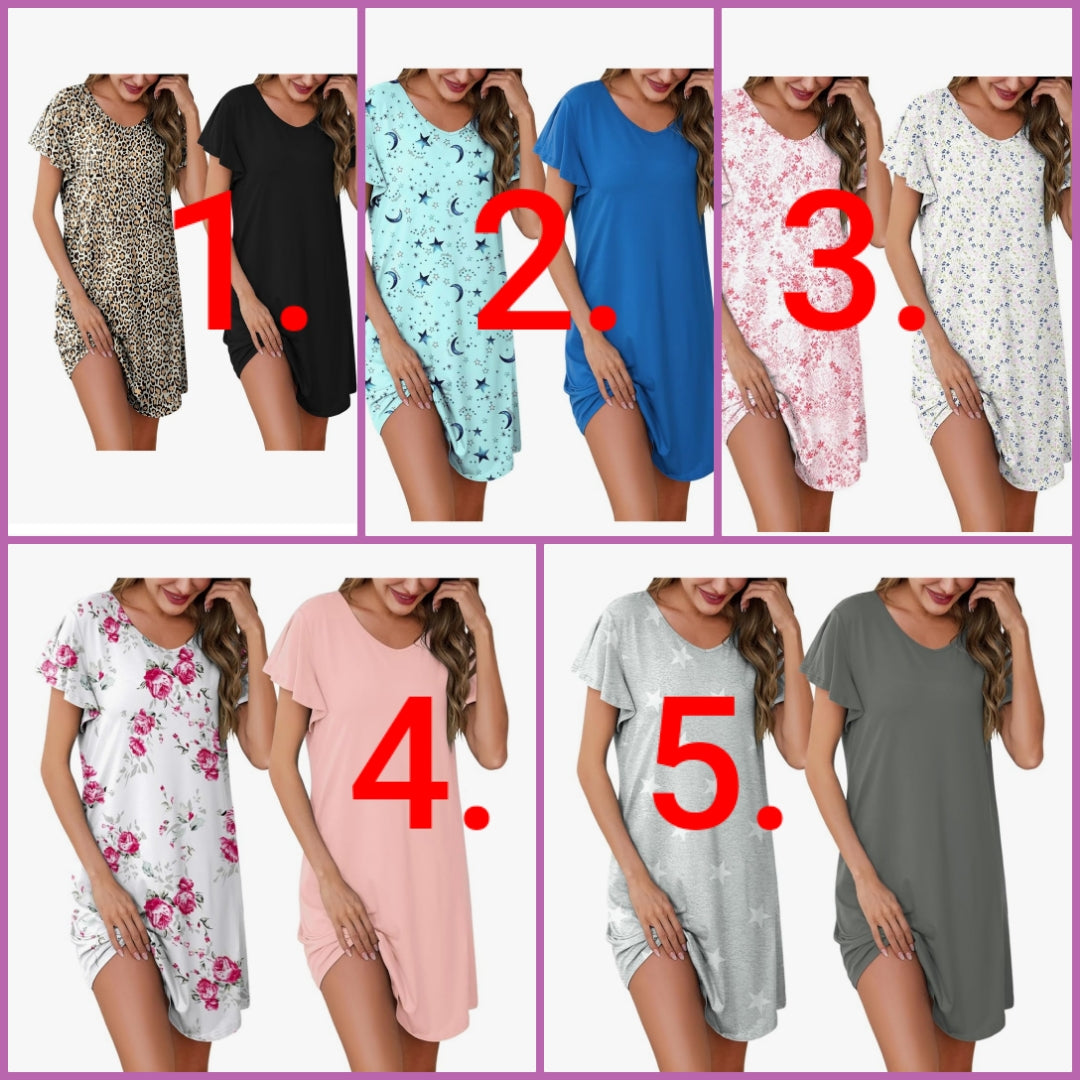 2pk Nightgowns for Women Short Sleeve Night Shirts V Neck Sleepwear Night Gown Loungewear