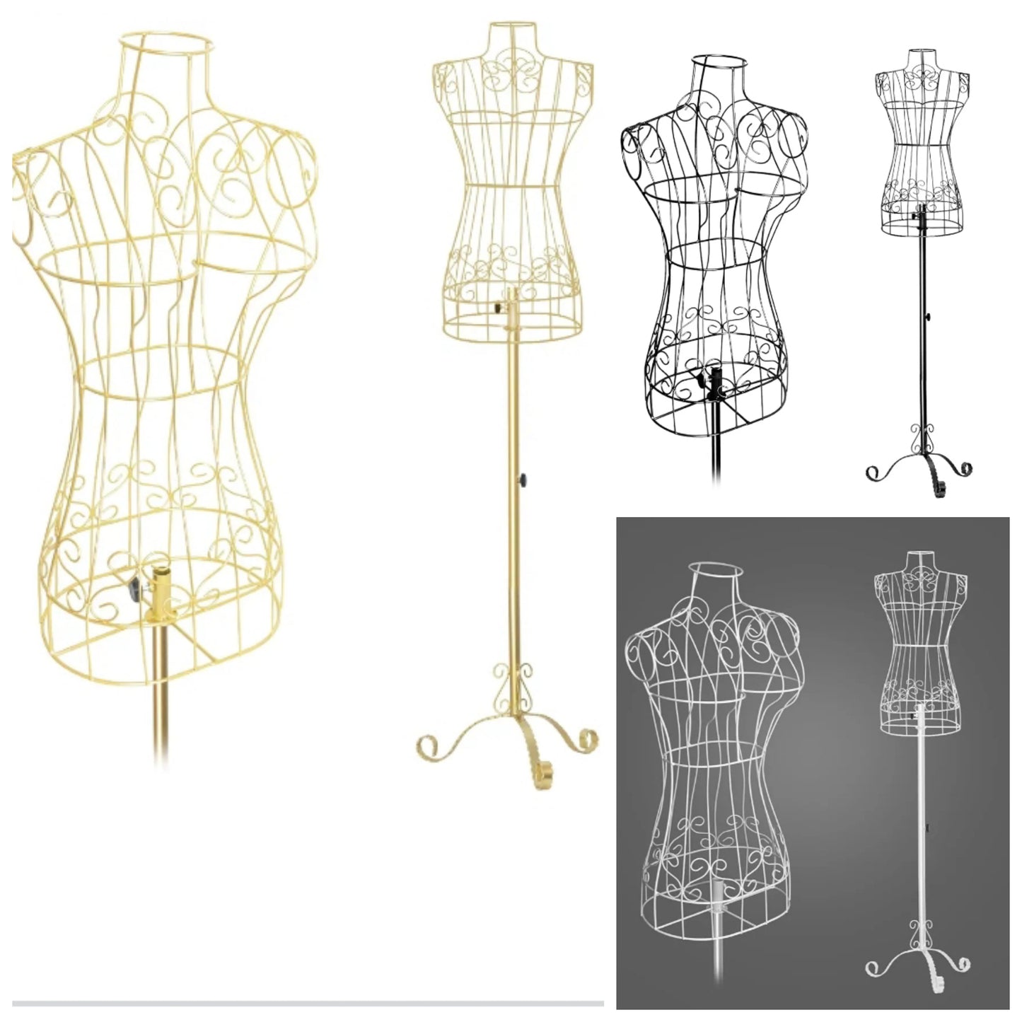 Mannequin Metal Steel Wire Dress Form for Display, Vintage Style Maniquine, Adjustable Height