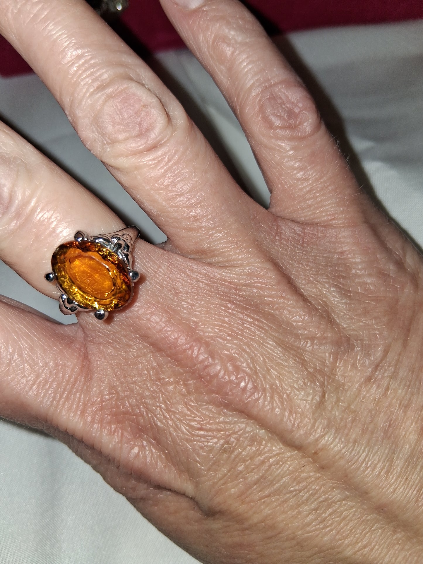 Orange silver plated ring size 6