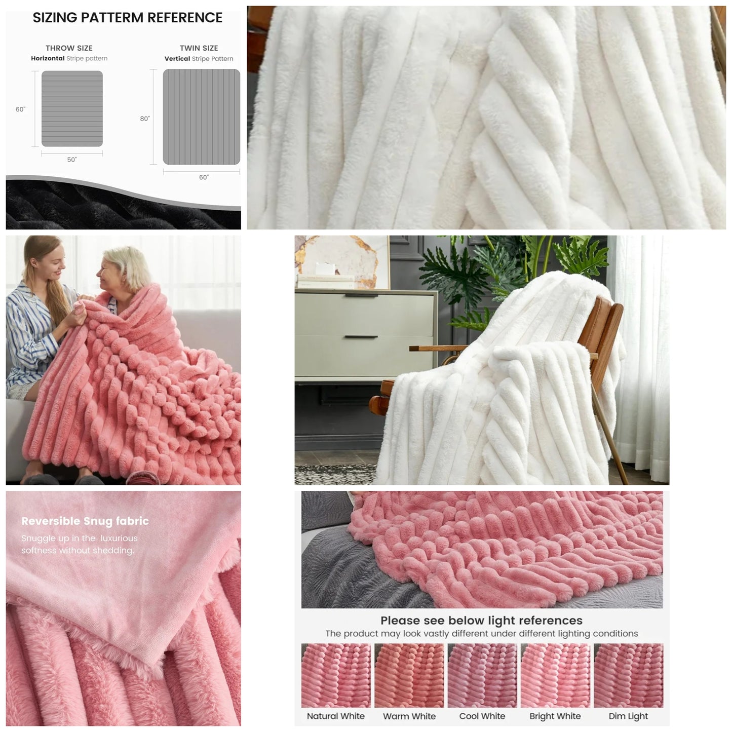 Faux Fur Luxury Throw Blanket for Couch, Chair, Bed Cozy And Warm Plush Striped Blanket for Sofa Bedroom Living Room Anywhere