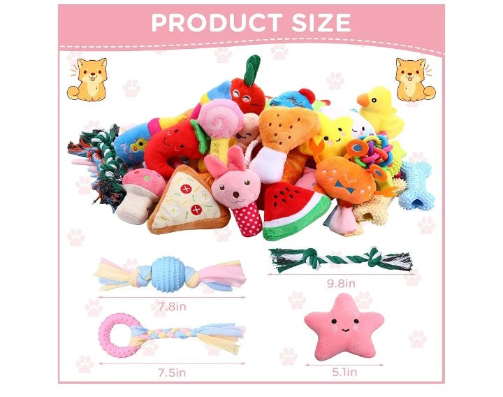 50 Pack Dog Squeaky Toys Set Cute Stuffed Plush Dog Toys Small Dog Toys with Ropes Bulk Puppy Chew Toys for Small Medium Dogs Puppies Pets Teething and Chewing