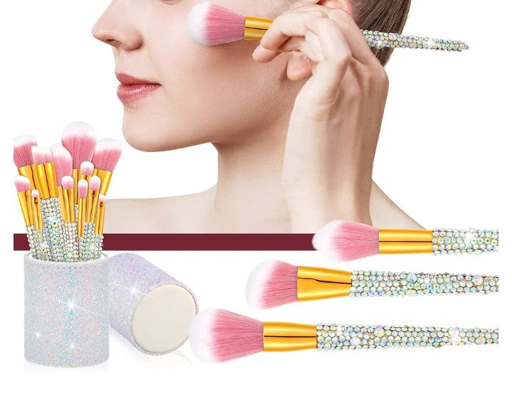 COCOMONEY 13 Pieces Rhinestone Makeup Brushes Set Bling Crystal Professional Face Cosmetics Blending Liquid Foundation Powder Concealer Eye Shadows Make up Beauty Tool Glitter with Holder