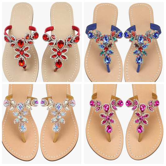 Rhinestone Sandals,Women's Flat Sandals,Flip Flop,Jeweled Sandals