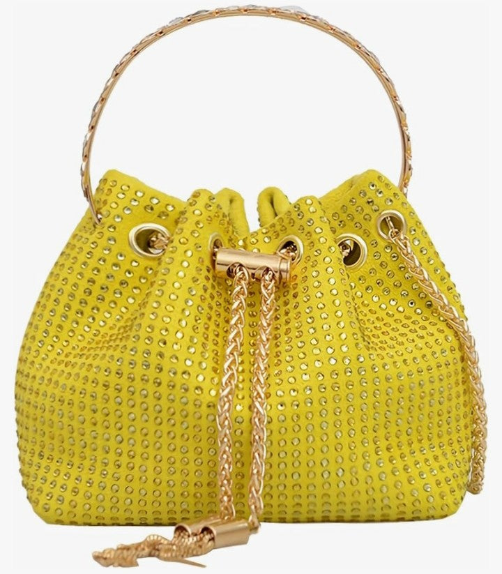 Rhinestone Evening bag Bling Sparkly Crystal Drawstring Bucket Bag Crossbody Bag for Wedding Party Prom