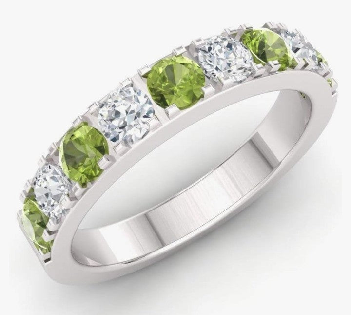 COCOMONEY Natural and Certified Gemstone and Diamond Wedding Ring in 10K White Gold | 0.92 Carat Half Eternity Stackable Band for Women, US Size 6