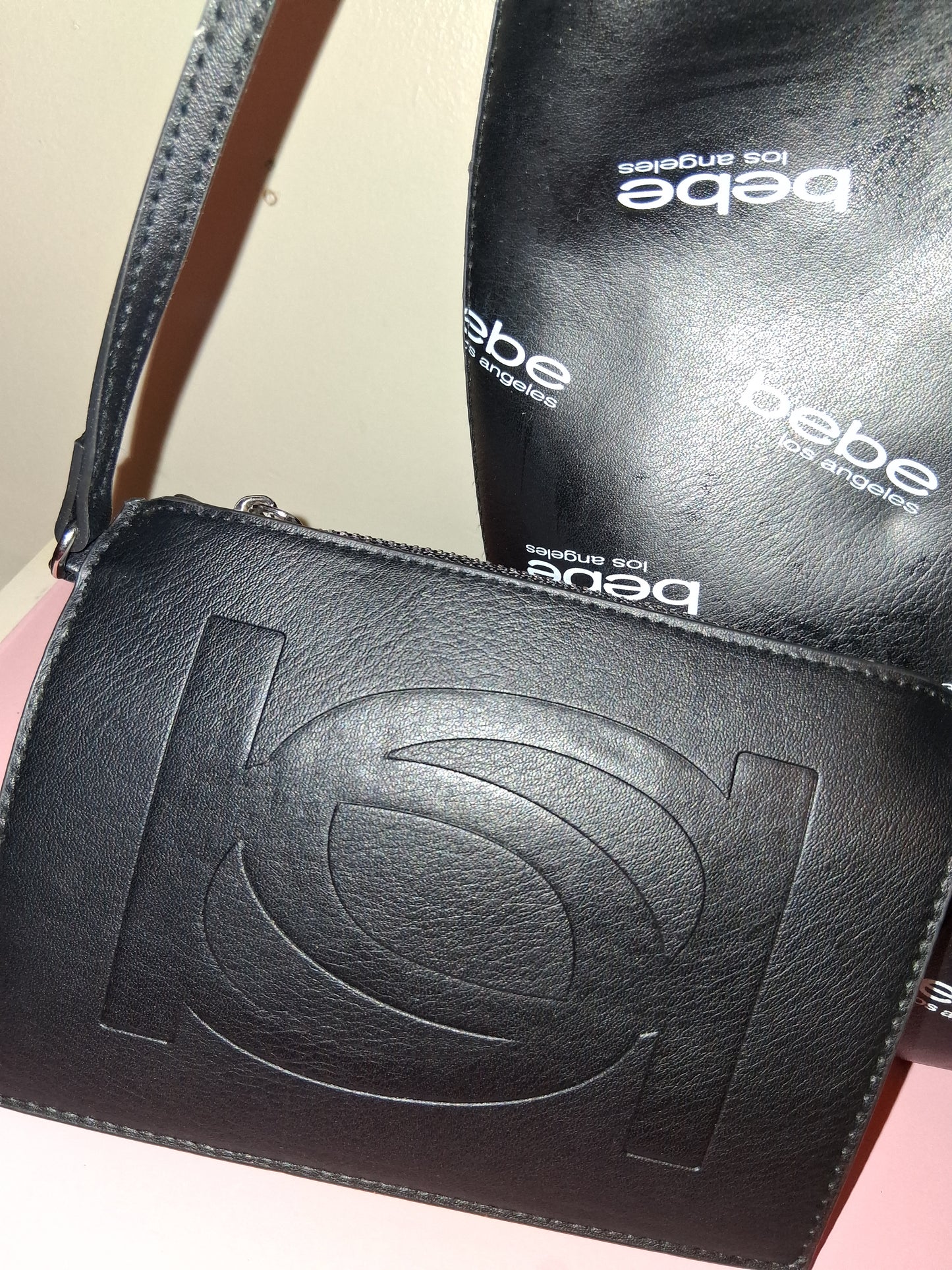 BEBE HANDBAG BLACK ONLY 1 17IN BY 11IN BY 5IN with mini wallet