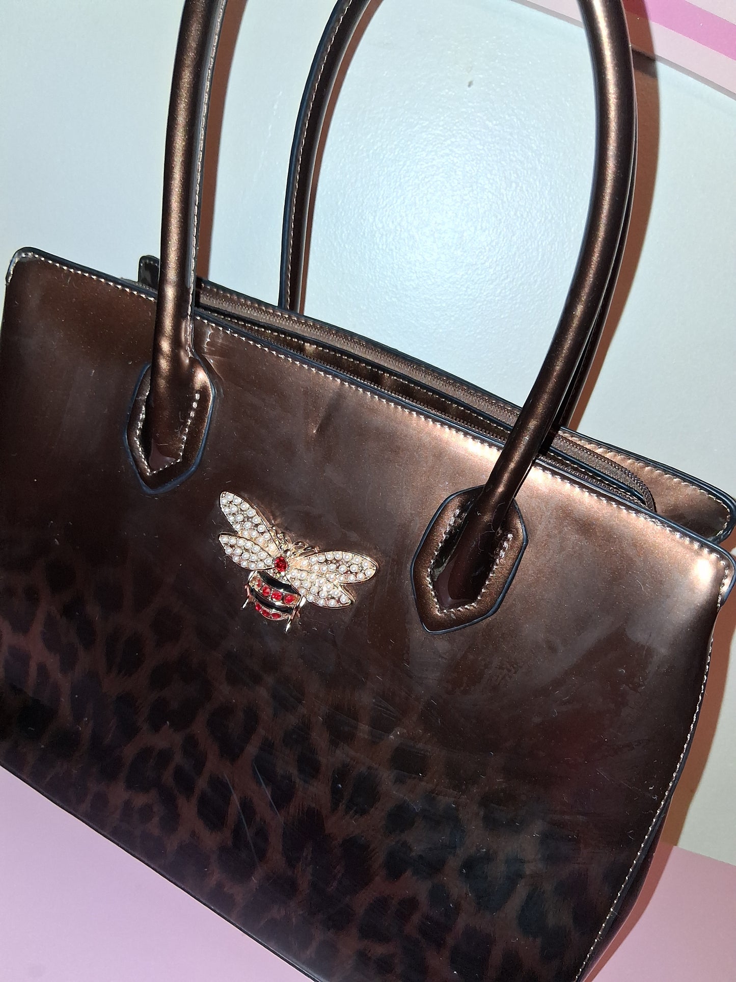 COCOMONEY HANDBAG ONLY 1 BROWN 14IN BY 10IN BY 4IN with strap pu