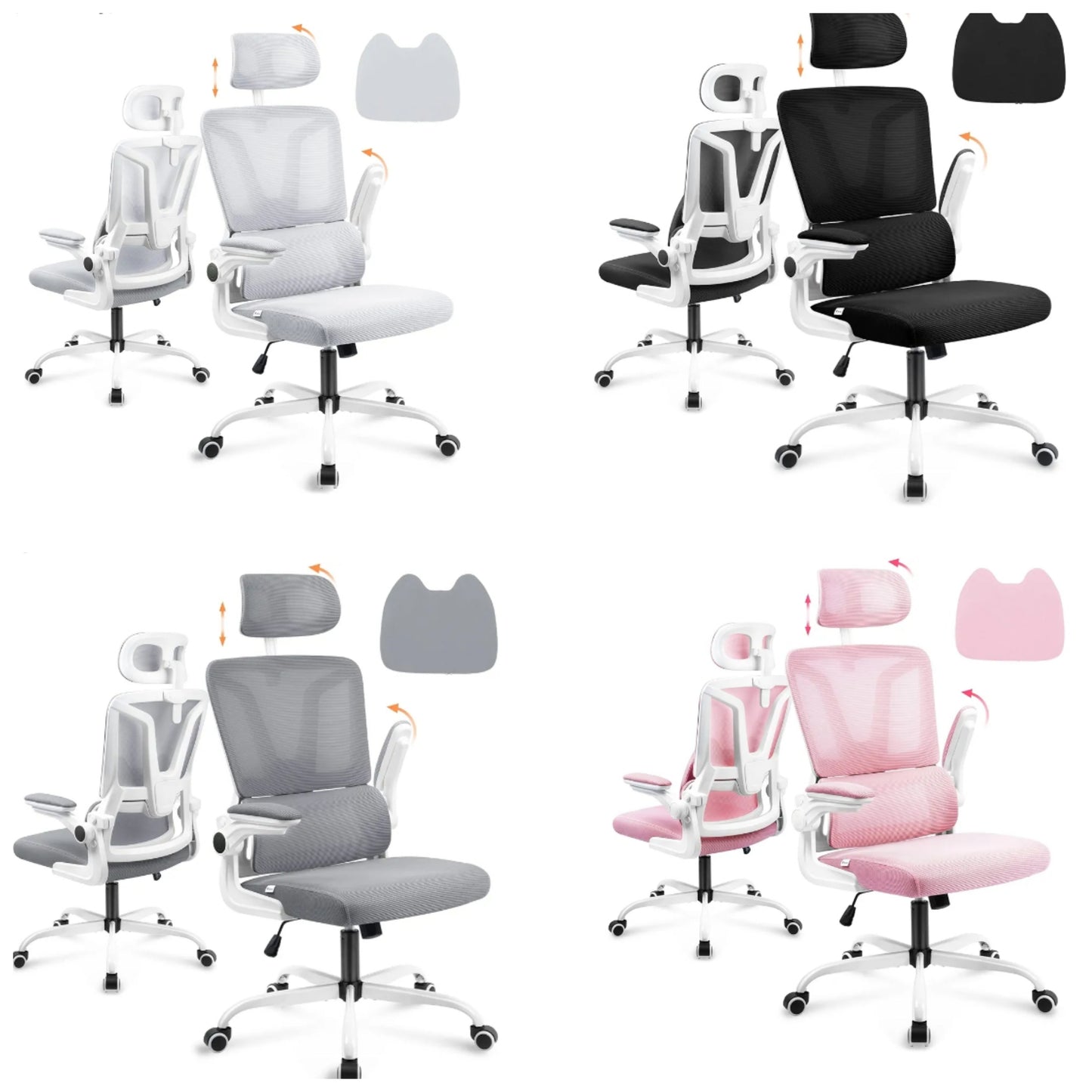 Office Chair with Lumbar Support Pillow, Ergonomic Chair with Headrest & Flip-up Arms, Mesh Office Chair Rocking Function, High Back Home Office Desk Chairs