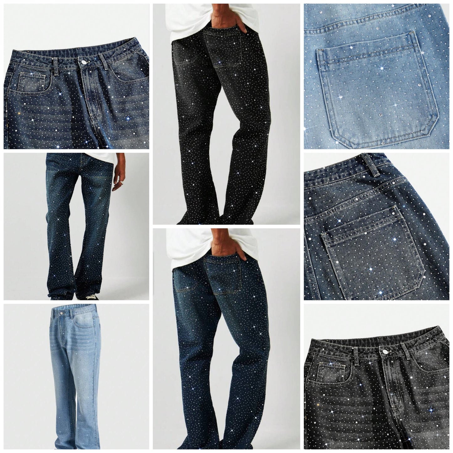 Sparkling Diamond Rhinestone Layered Flare Leg Jeans COCOMONEY