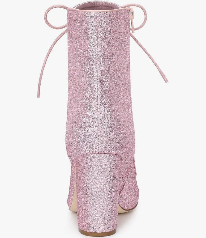 Women's Glitter Pointed Toe Block Heel Halloween Ankle Boots