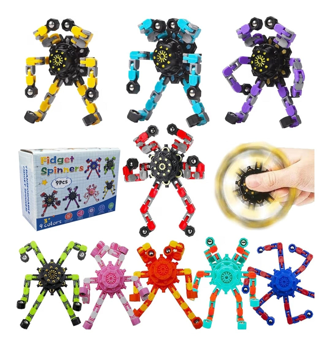 Transformable Fidget Spinners 9-Pack – Sensory Toys for Kids & Adults with ADHD, Autism, Anxiety Relief