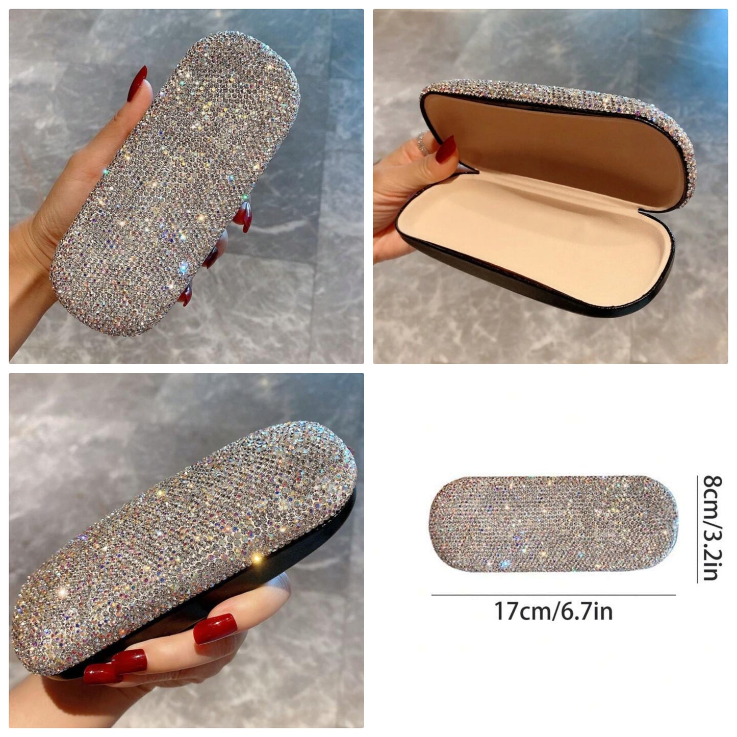 1pc Luxury Rhinestone Eyeglasses Case, Fashion Glasses Storage Box, Sparkling Crystal Eyewear Holder, Protective Eyeglasses Accessory pu Leather COCOMONEY