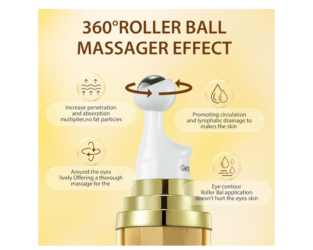 5% Caffeine Eye Serum with Hyaluronic Acid & Vitamin C - for Dark Circles, Fine Line, Bag Treatment & Moisturizing | Under Eye Cream with 360° Roller Massage Ball