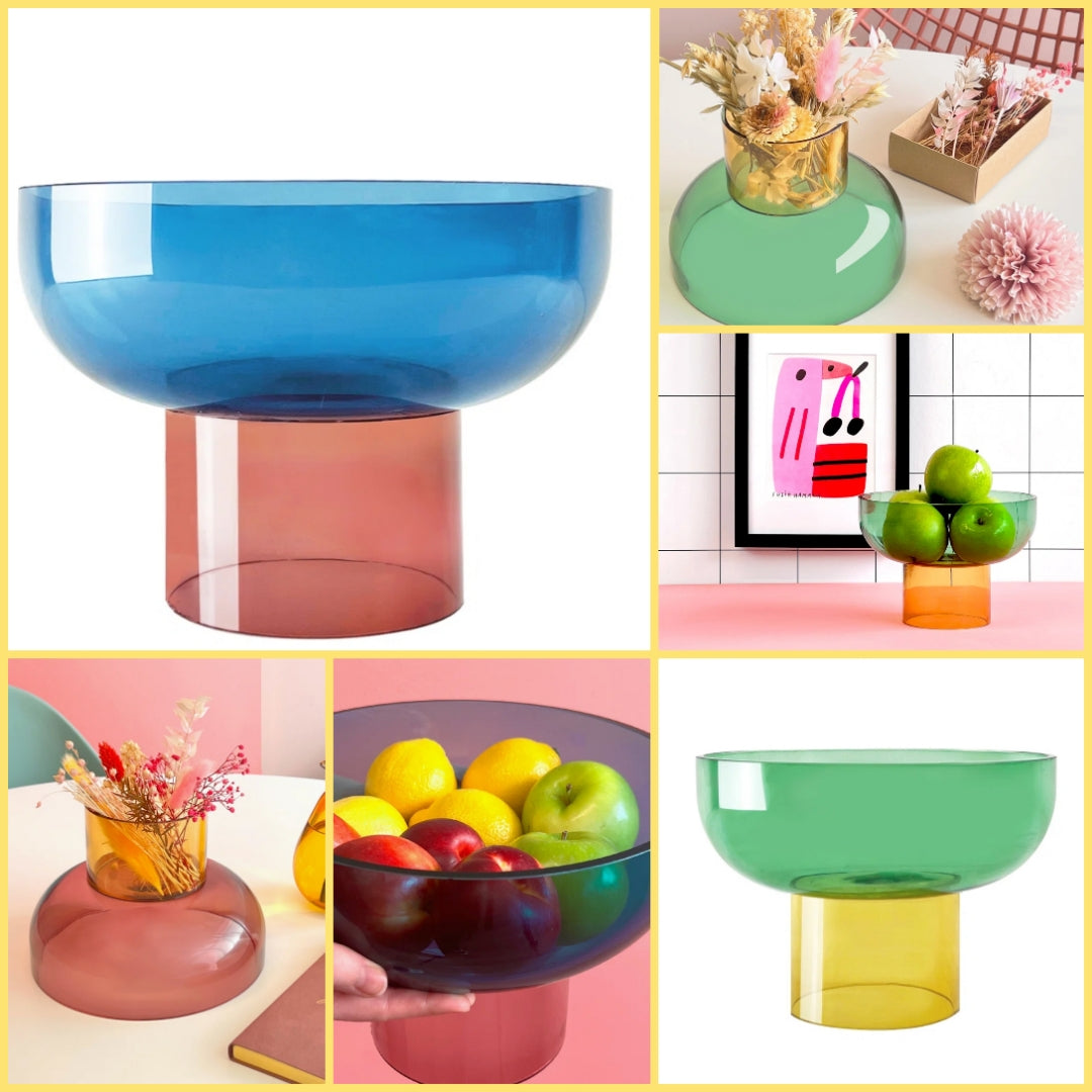 Xl Blue & Pink - Bowl or Small Red & Yellow - Bowl or Small Green & Yellow Bowl for table decor center piece accent piece room decor table decor Glass