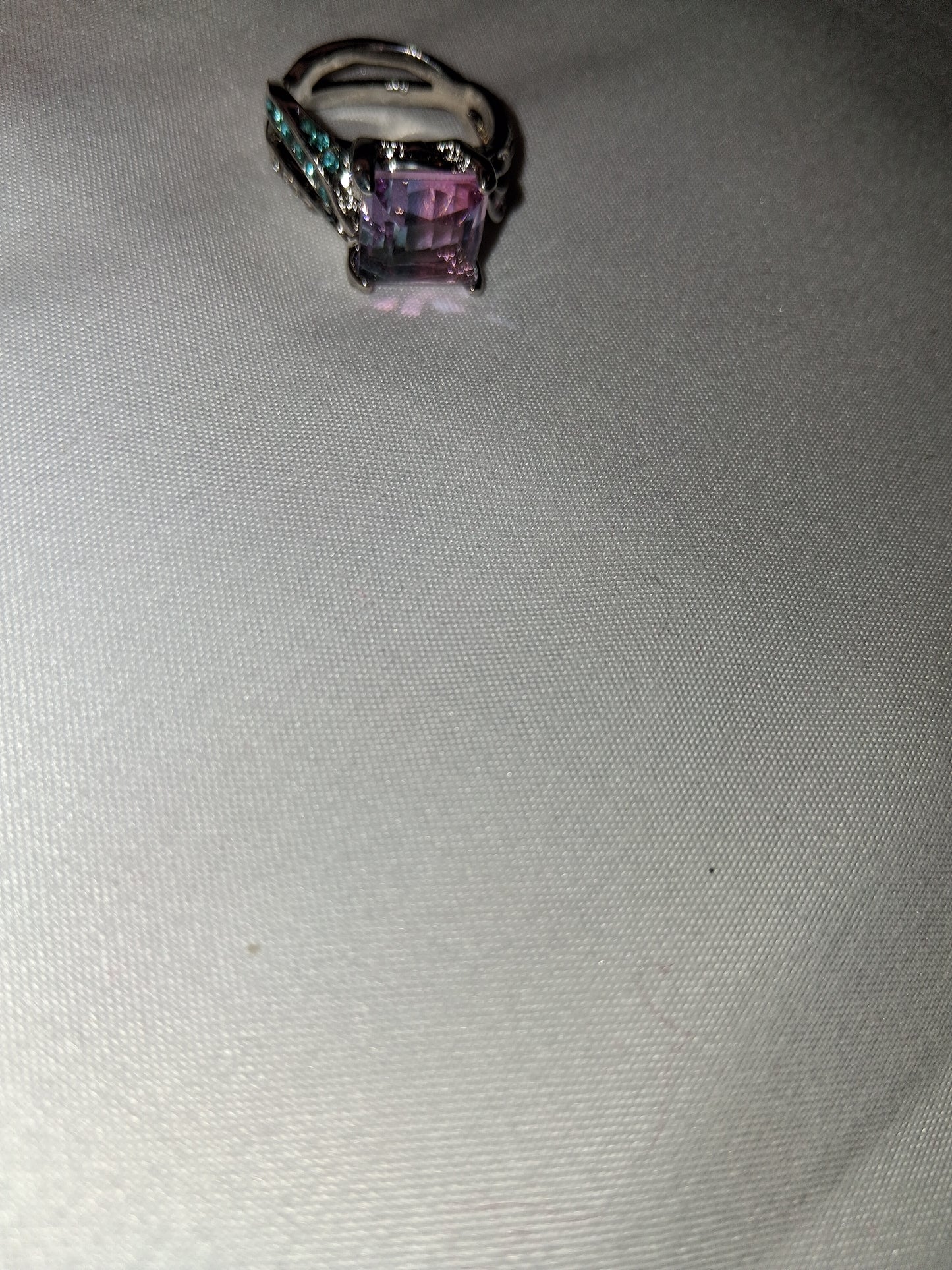 Costume silver plated pink blue ring size 10