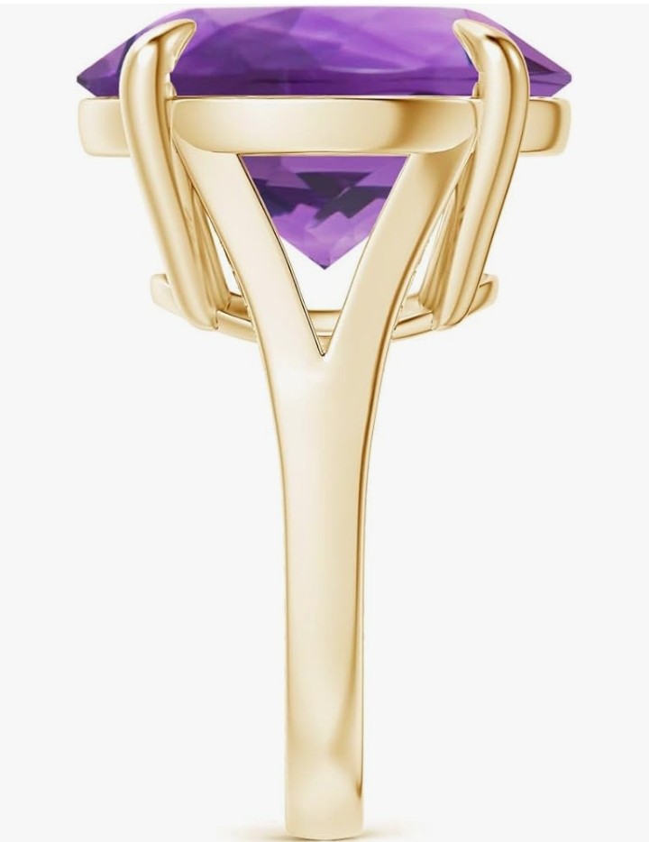 COCOMONEY Claw-Set GIA Certified Solitaire Round 2.36 ct Amethyst Split Shank Ring with Scrollwork in 14K Solid Gold/Platinum for Women Jewelry for Women