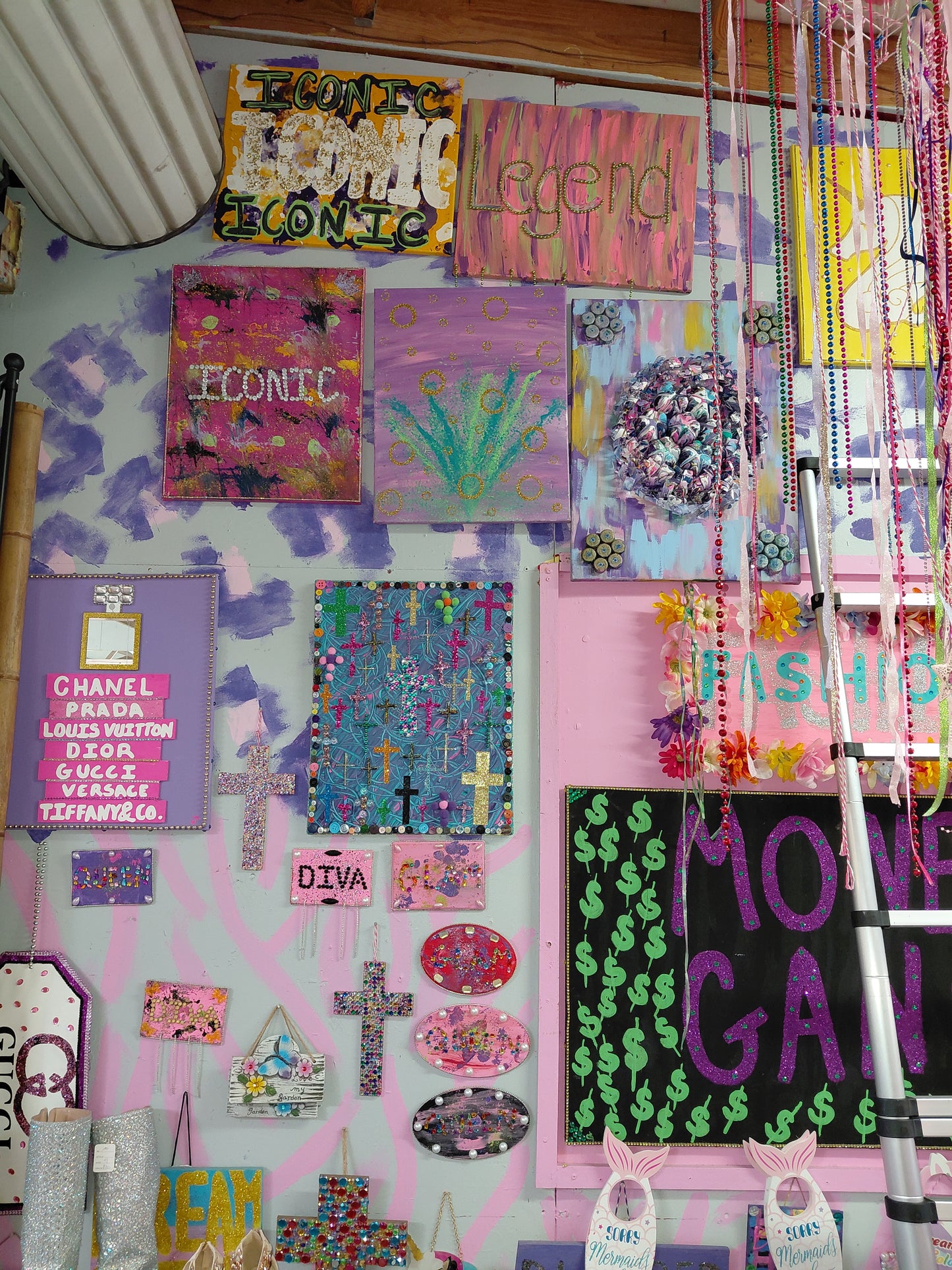 COCOMONEY ART Glitter Cross 1 OF 1 CUSTOM PIECE BY COCOMONEY painting on wood