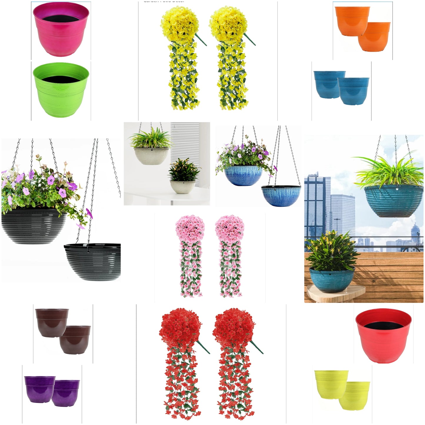 2 Packs Fake Hanging Plants Artificial Flowers for Outdoors Red UV Resistant for Home Porch Balcony Garden Patio Decor with 2 planters or 2 hanging planters