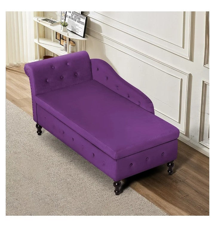 Upholstered Velvet Chaise Lounge with Left Armrest & Storage Space,Button Tufted Lounge Chair w/Lumbar Pillow,Modern Lounge Chair for Bedroom, Living Room and Office