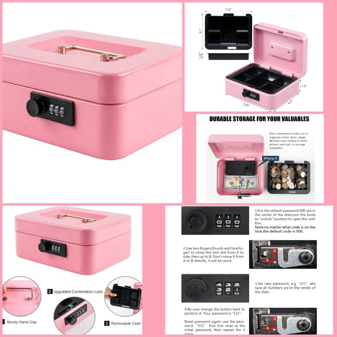 Pink safe or lockbox or money gun or money envelopes or kids cash register choose option below