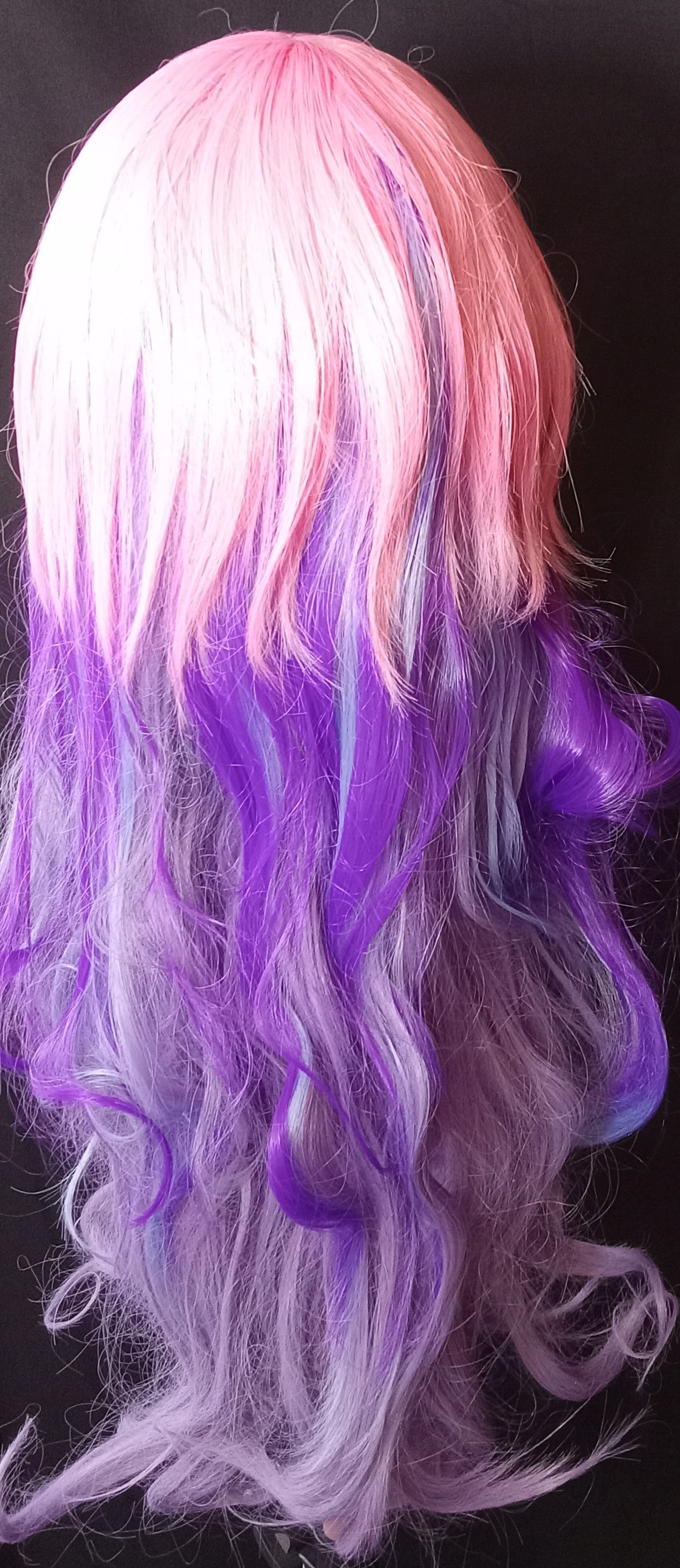 COCOMONEY WIG LONG PURPLE AND PINK WAVY CURLY SYNTHETIC