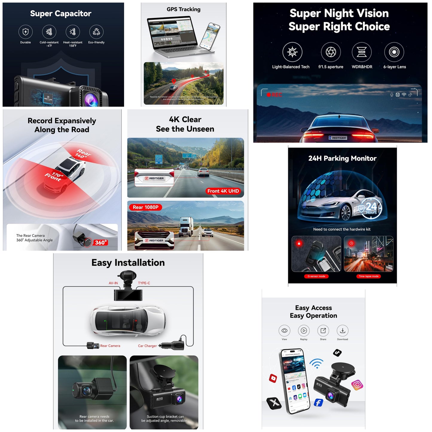 Dash Cam Front Rear, 4K/2.5K Full HD Dash Camera for Cars, Included 32GB Card, Built-in Wi-Fi GPS, 3.16” IPS Screen, Night Vision, 170°Wide Angle, WDR, 24H Parking Mode(F7NP)