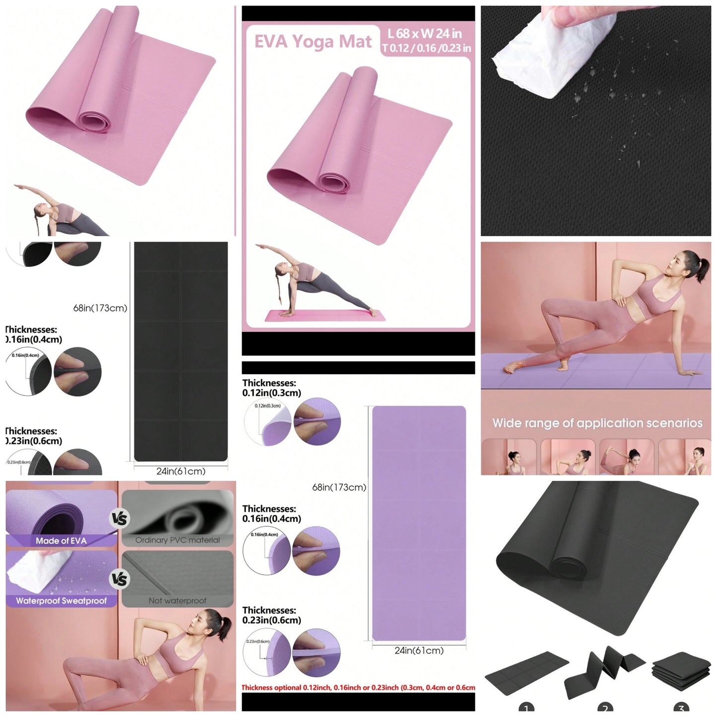 Yoga Mat, Pilates Exercise Mat, Solid Color Fitness Mat For Home Use