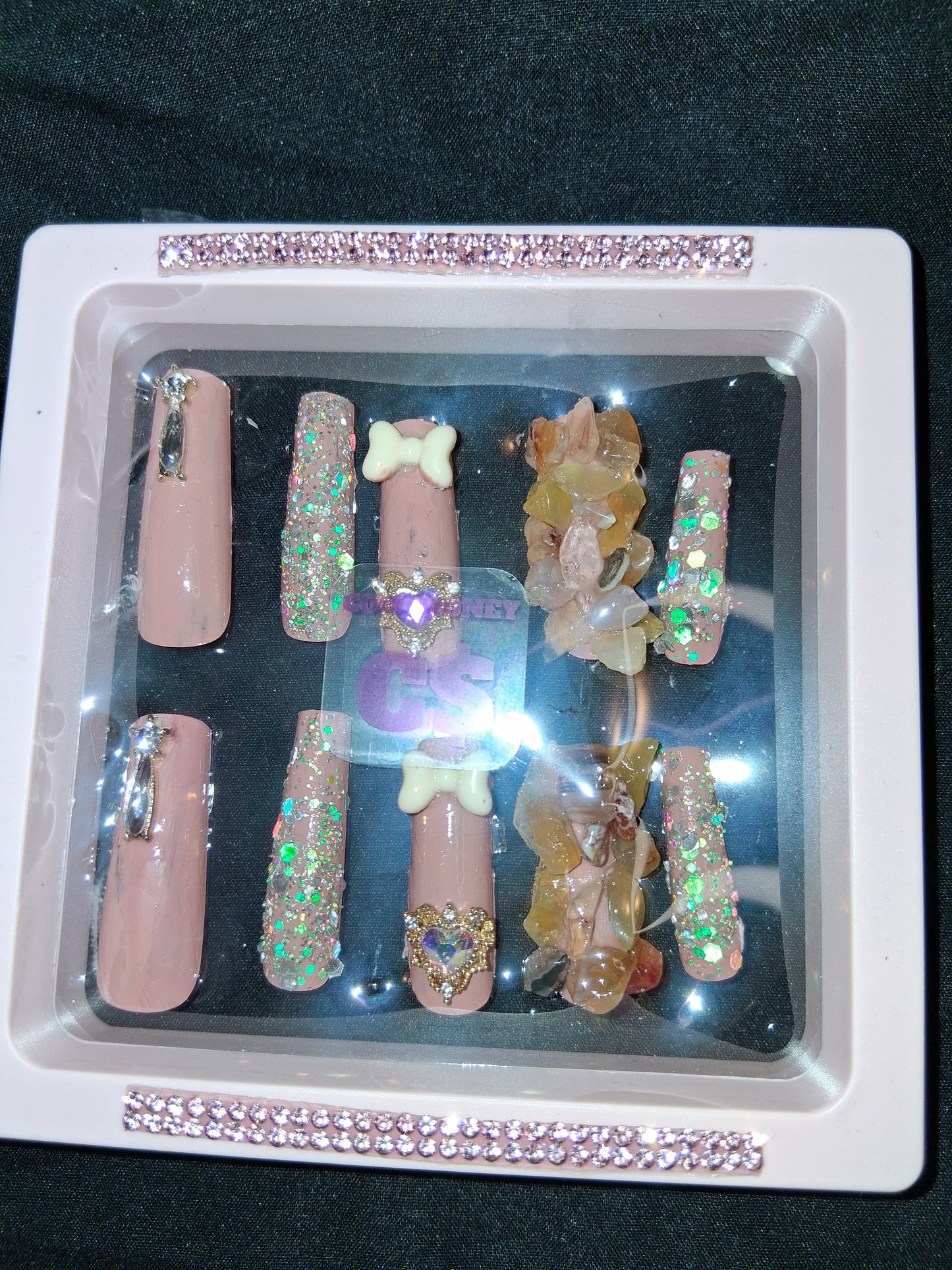 COCOMONEY NAILS CUSTOM 1 OF 1 GLUE ON PRESS ON COMES WITH FREE GIFTS #o86